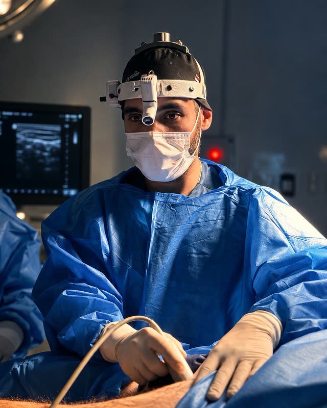 Dr. Jonatas Carvalho guiando la aplicación por ecografía